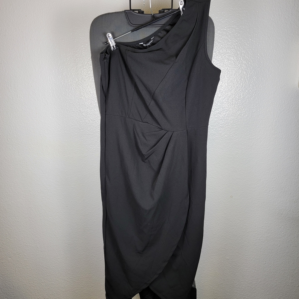 Pretty Garden One Shoulder Sheath Dress Women Black Front Slit Stretch Size L